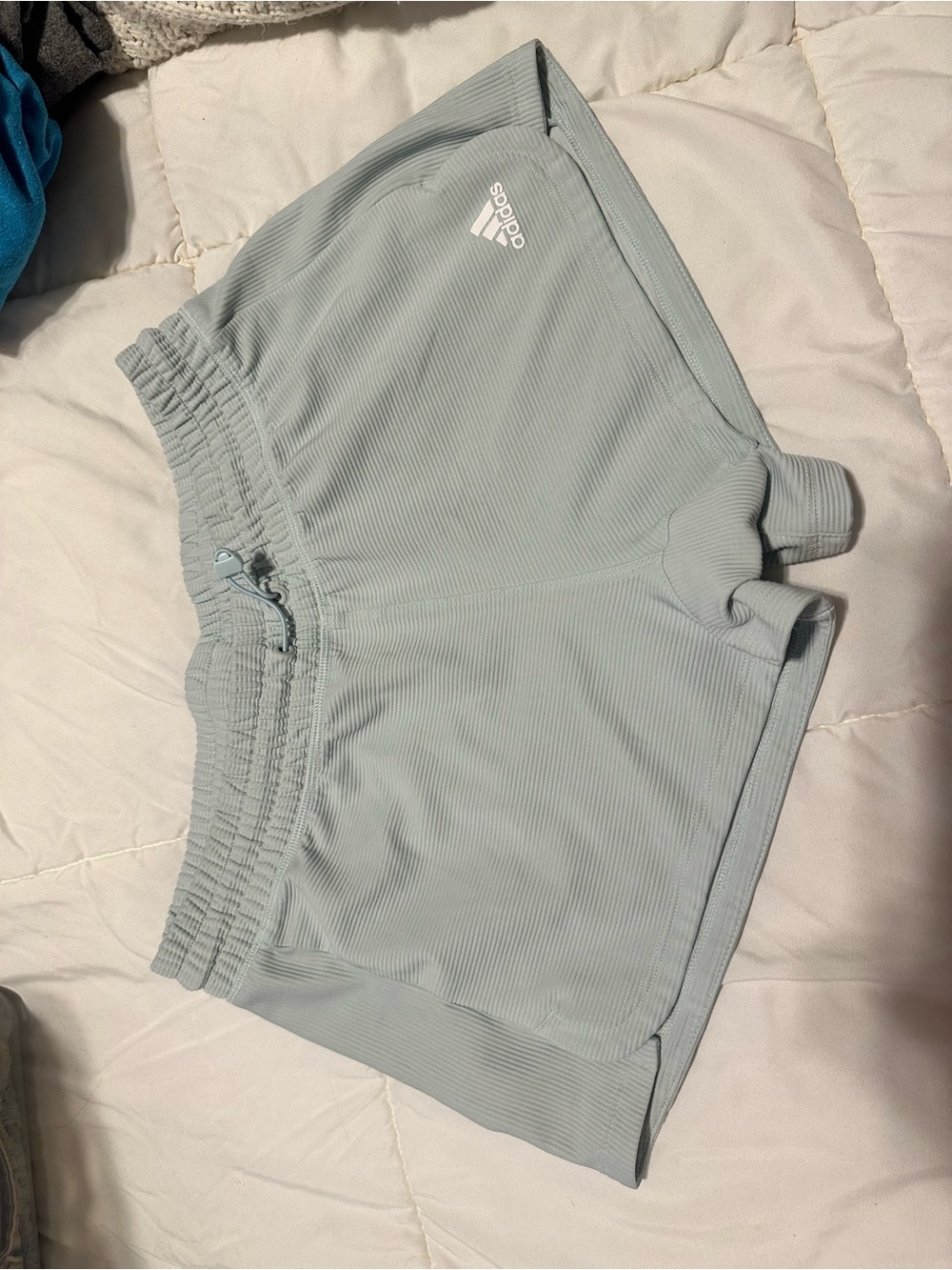 adidas Pale Blue Ribbed Drawstring Shorts
